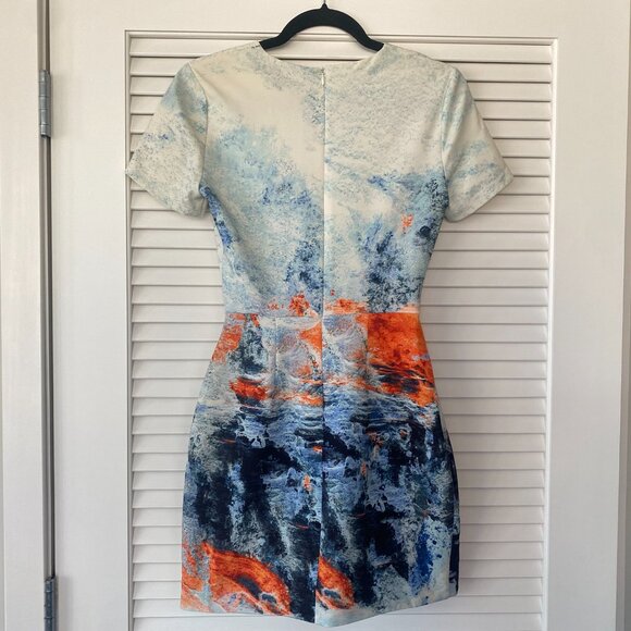 Bec & Bridge Fire and Ice Short Sleeve Mini Dress, Blue Orange, Size 4 - Picture 2 of 6